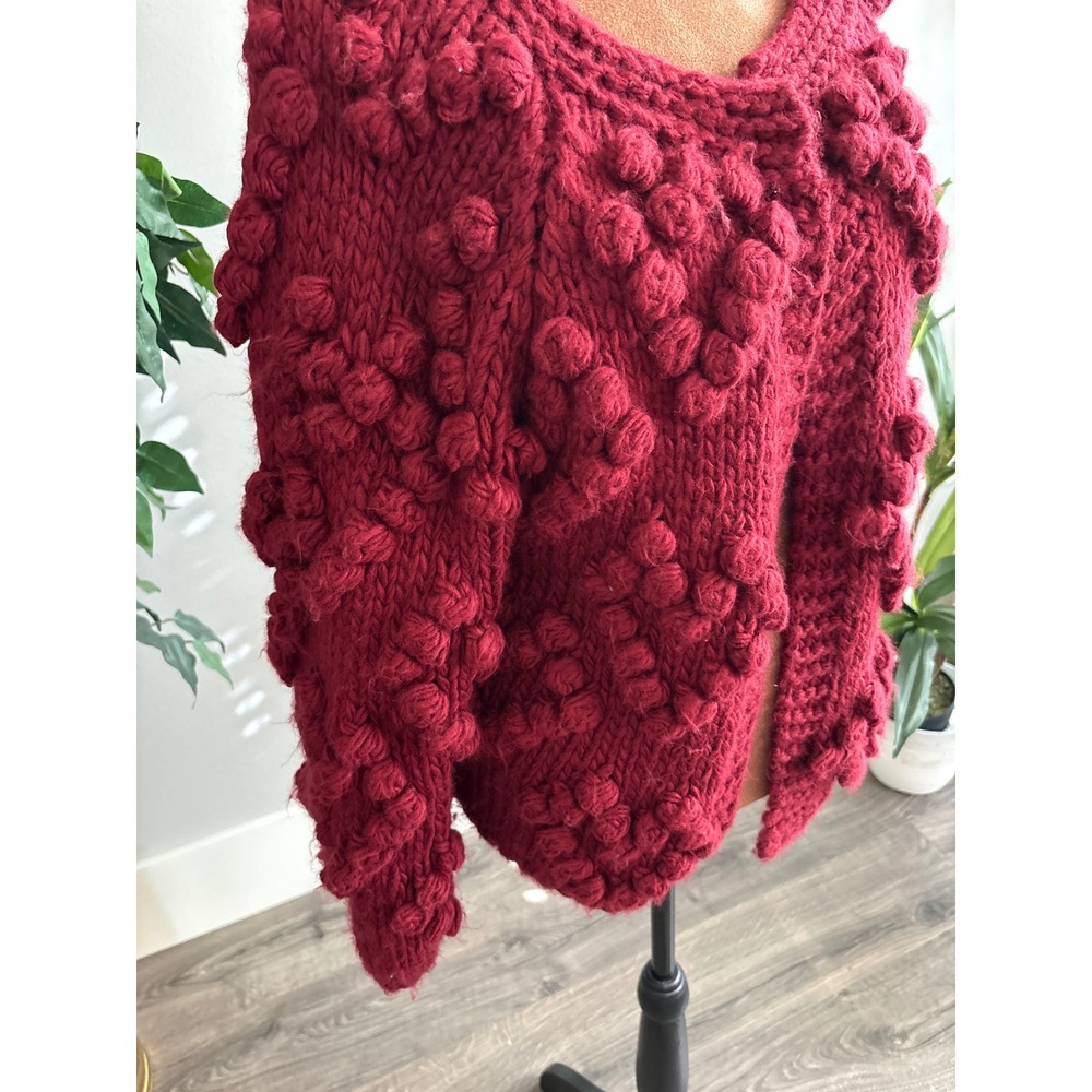 Chicwish Knit your Love Cardigan chunky Sweater Crimson‎ Red Wool Blend Med - Picture 2 of 7